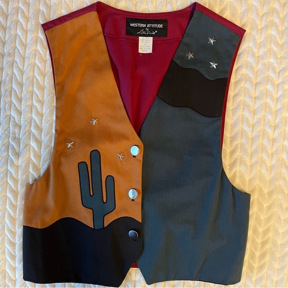 Lilia Smitty Western Attitude Cactus Vest Medium Cotton Studded Cowgirl Texan - Picture 10 of 12